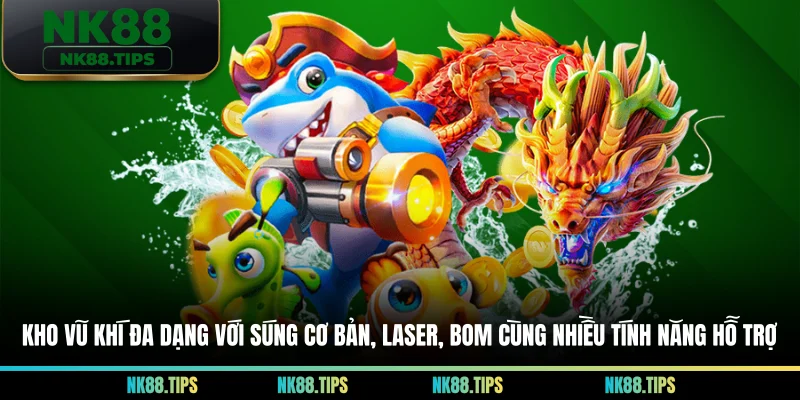 Kho vũ khí đa dạng với súng cơ bản, laser, bom cùng nhiều tính năng hỗ trợ